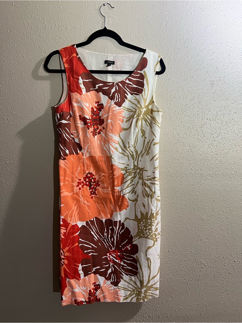 Talbots Sleeveless Floral Shift Dress in Orange, Brown & Cream